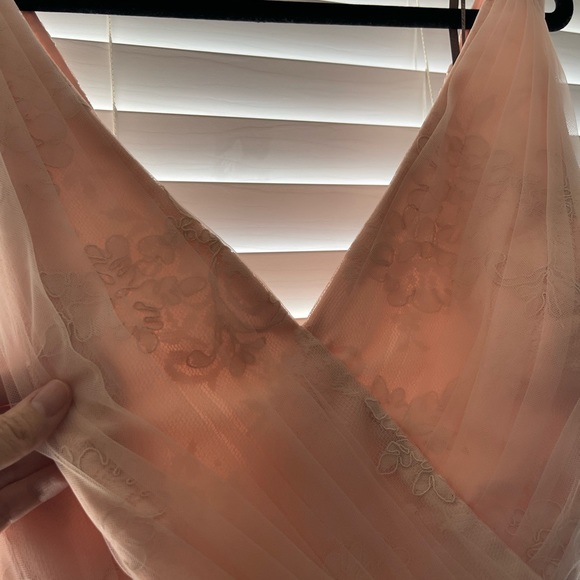 White by Vera Wang Tulle Surplice Bridesmaid Dress with Sash - Blush - 24 - Picture 4 of 10